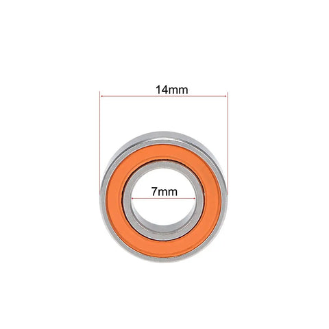 Hybrid Ceramic Ball Bearing S687C-2OS 7x14x5mm showing dimensions with orange seal and stainless steel races