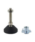 Industrial Grade Heavy Duty Badass M10 Adjustable Leveling Feet Kit with Tee Nut showing steel stud and rubber base.