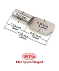 Nickel Plated Shelf Pins Set Of 50 5mm Diameter Fits 1/5 Inch Holes showing dimensions and flat spoon shape