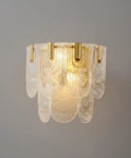 Wall Sconce Lights Indoor Bedroom Hallway Modern Art,Gold Brass,Layered Clear Textured Shell Glass Shade,s,for Living Room,Foyer, featuring clear textured glass.
