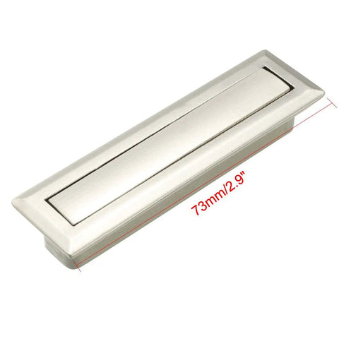 Concealed Ring Flush Recessed Door And Drawer Pull Handle, Metal Construction With Grab-And-Go Easy Grip, Silver Tone Finish, Includes Three Screws, 2.9 Inch Long, Great For Cabinets And Furniture. 73mm silver metal recessed pull handle