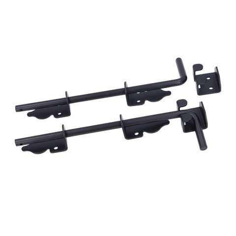 Heavy Duty 12 Inch Steel Gate Drop Rod Two Pack Black Powder Coated Ground Latch for secure outdoor fencing.