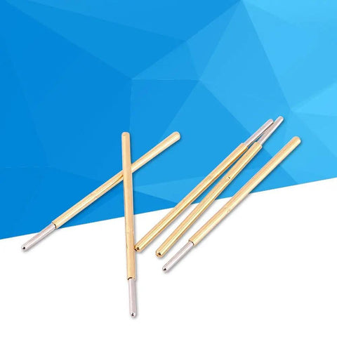 100 Pack 0.68mm Spring Test Probes With Round Head Pogo Pins For PCB Testing, 16mm Length, durable probing tools displayed on blue background
