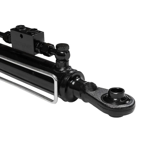 Close-up of hydraulic top link cat 1 with locking block and hoses, adjustable 22.125-33.125 inches, farm tractor accessory.