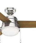 52 Inch Indoor Ceiling Fan With LED Light Kit Quiet Modern Brushed Nickel Finish Pull Chain Standard Mount 3 Blades