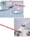 Close-up of tempered glass turntable with non-slip feet and aluminum alloy base, ensuring 360-degree easy glide rotation for kitchen table.