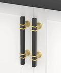 10 Pack 3 Inch Black And Gold Cabinet Handles Square Drawer Pulls for dresser and furniture hardware installed on white cabinet