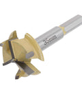 Side view of 35mm hinge boring bit with 9mm hex shank and 3-flute cutter