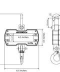 Diagram of Heavy Duty Crane Scale 2000kg 4000lb With LCD Display, Industrial Hanging Scale, dimensions in inches shown.