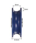 4 Pack U Groove Pulley Wheel Kit 5x25.5x8.5mm Nylon Guide Bearing For Door Window Tracks U Type Wheel With 6mm Groove Shielded Dual Sided Chromium Steel Bearings Quiet Smooth Operation Blue, side view with 6mm groove and 8.5mm width