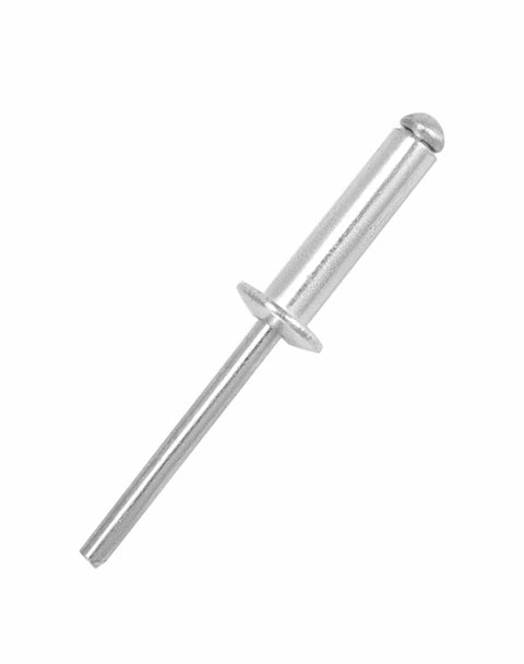 Single Aluminum Blind Rivet 3/16 By 3/4 Inch shown in silver for metal and wood fastening with high strength aluminum mandrel.