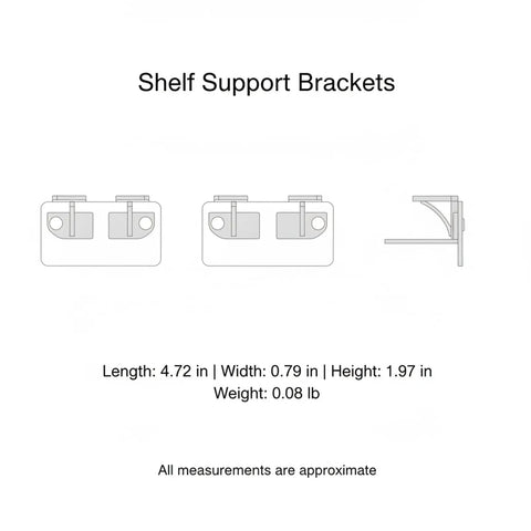 Dimensions of 4 Pack Adhesive Mount Shelf Support Brackets Transparent PP Plastic for closet organization and space saving