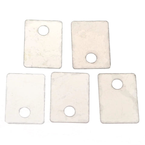Five natural transparent mica insulator sheets with holes, 18mm x 13mm x 0.12mm, for TO-220, high voltage heat resistant material.