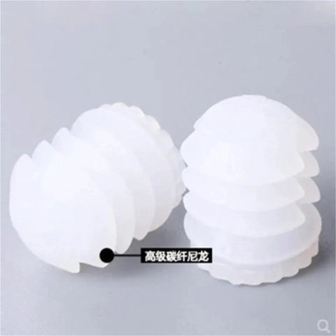 Two white 200 Pcs M6 Nylon Pre Insert Embedded Nut Barrel Hinges Dowel Inserts For Cabinet Cupboard Furniture Cam Connector