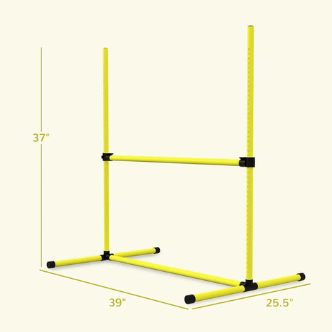 Four Piece Adjustable Dog Agility Jump Set Training Kit with Portable Carry Bag For All Sizes Easy Height Adjustments Park Ready Outdoor Practice Yellow