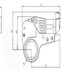 Technical diagram of Heavy Duty Hydraulic Torque Wrench Generating 700 Bar Real Deal Pressure with dimensions labeled.