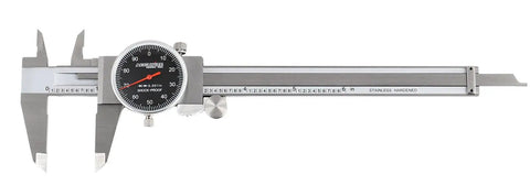6 Inch Dial Caliper With 0.001 Inch Resolution Black Face Red Needle Stainless Steel Satin Chrome Finish Measures Inside Outside Depth In A Fitted Box