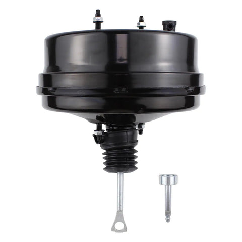 Direct Fit Vacuum Power Brake Booster For Chevrolet Silverado 1500 And Gmc Sierra 1500 Trucks 2005 To 2007 front view showing black finish and connector.