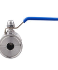 Front view of 1.5 Inch Tri Clamp Ball Valve Stainless Steel 304 PTFE Lined Sanitary Clamp Flow Control For Three Quarter Inch Tube