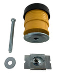 Direct Bolt On Body Mount Bushing Kit For Ford F250 F350 F450 F550 Trucks 2008 Through 2016, yellow bushing and metal components.