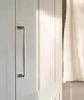 Antique Silver Zinc Alloy Cabinet Handles Set Of 6, 6.3 Inch Center To Center Pulls For Kitchen And Bedroom on white cabinet