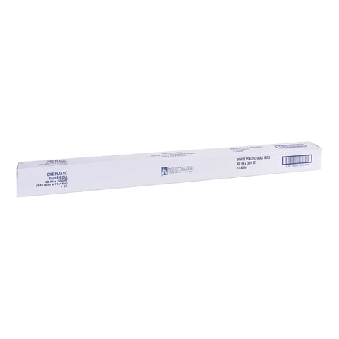 Plastic Roll Table Cover For Parties And Events Clear Protective Film Protects Surfaces From Spills And Drops Cut To Fit Any Table Length Party Ready Quick Cleanup For Gatherings, 40 in x 300 ft white roll box