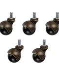 Top Shelf Antique Brass Swivel Casters For Office Chairs And Furniture 2 Inch Stem Ball Roller Wheels Set Of 5 Black Nylon Balls