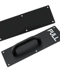 Stainless Steel Door Handles Set, 4 Pack, 12x4 Inches, Black Finish, Pull And Push Plates With 24 Screws, Commercial Grade Handles For Office, Home, And Retail Doors, front view