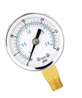 Budget Friendly 0-30 Psi Pressure Gauge, 2 Inch Dial, 1/4 NPT Bottom Mount, steel enclosure with brass internals