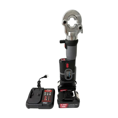 Hot MEZ-300 Hydraulic Battery Powered Cable Lug Crimpers Rechargeable 18V Electric Press Tool with 11 Die Sets, showing crimper head and battery. 