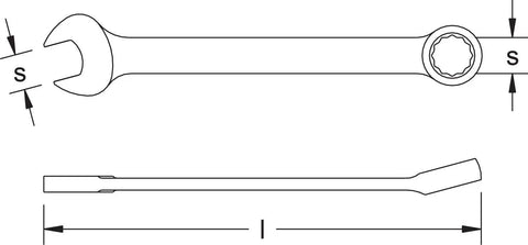 Technical drawing of No Spark Aluminum Bronze 1-5/8 Inch Standard Combination Wrench For ATEX Ex Zone Safety Non Magnetic Hazardous Environments