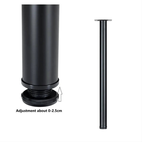 30 Inch Adjustable Round Metal Furniture Legs Set Of 4 For DIY Coffee Table And Dining Table Support Bar Counter Feet Beefy Up To 800 Lb Matte Black Finish, close-up showing height adjustment.