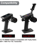 Flysky FS RM005 FHSS 2.4GHz Module For NB4 Plus And NB4 Pro Plus Transmitters, showing compatibility with Mini-Z RC cars.