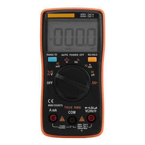 True RMS Digital Multimeter Go-To Tool For AC DC Voltage And Current with dial, screen, and orange casing for versatile use