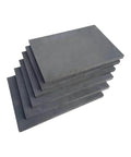 Stack of ultra thin graphite electrode plates for high temperature use; heavy-duty carbon block, 200 x 300 x 10 mm; lab and industrial applications.