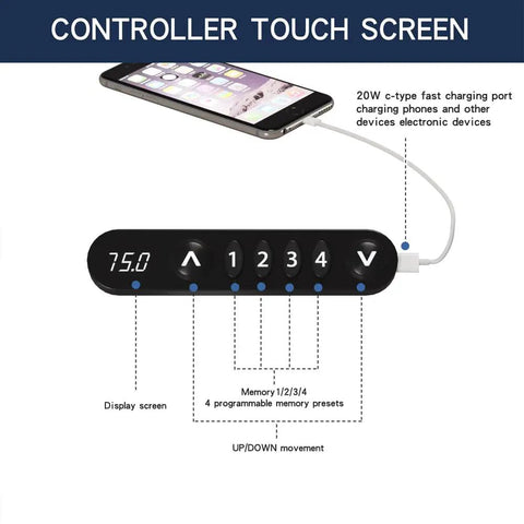 Controller touch screen for Electric Standing Desk with Solid Steel Frame And Smooth Height Adjustment For Home Office Gaming Setup.