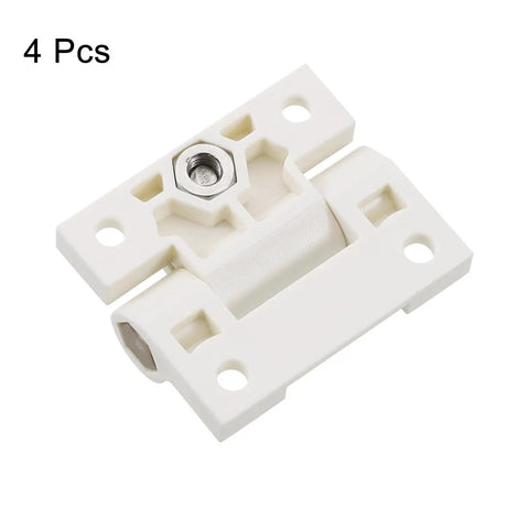 Four Pack Adjustable Torque Hinges With Countersunk Holes For Cabinet Furniture Hardware Featuring Sweet Position Control White Plastic Mounts That Slip Inside Easy Lock Down Natch And Secure Projects No Sweat Ever