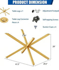 Heavy Duty 30 Inch Gold Metal Table Legs For Dining Tables With No Drill Suction Cup Mount For Glass And Marble Tops And Screw On Wood Top Install Durable Modern Gold Base product dimensions