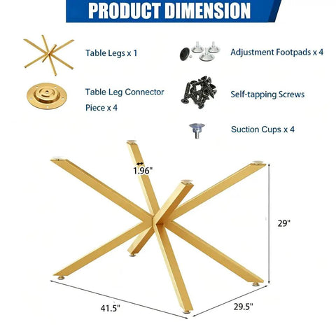 Heavy Duty 30 Inch Gold Metal Table Legs For Dining Tables With No Drill Suction Cup Mount For Glass And Marble Tops And Screw On Wood Top Install Durable Modern Gold Base product dimensions