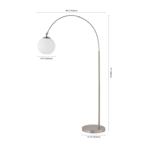Nickel And White Nora Arc Floor Lamp With Mercury Glass Shade, Go To Mid Century Modern Standing Light for Living Room, side view