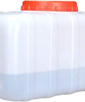 100L Large Capacity Water Storage Container For Schools Hotels Train Stations Offices And Homes Multi Purpose Tank Made From Food Grade PE Plastic Heat Resistant And Impact Resistant Easy To Clean Ideal For Water Alcohol Oil Vinegar And Chemicals, side view with spouts and red lid