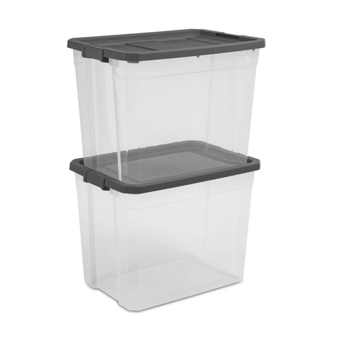 Heck Yeah 2 Pack 108 Quart Stackable Storage Containers With Deep Recessed Latch Lids Clear Plastic Heavy Duty Organizers.