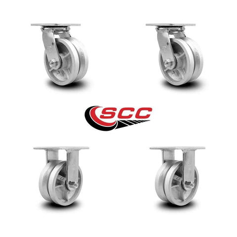 Service Caster 4-pack casters, 5-inch cast-iron wheels with ball bearings; 2 swivel, 2 rigid