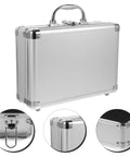 Tough As Nails Aluminum Storage Case With Secure Snap Latch And Plush Foam Padding For Guarding Cameras Cosmetic Kits And Power Tools On Weekend Getaways While Rolling Out, silver aluminum case with handle.
