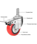 Heavy Duty Swivel Caster Wheels With Brakes PU Castors M Threaded Stem 360 Degree Rotation For Furniture Workbenches Carts