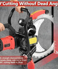 Heavy Duty 16 Inch Wet Saw With Intelligent Water Pump And Dust Control Gear For Concrete Stone And Rebar Walls Electric Groove Machine Built Like A Tank To Crush Slab Cuts Without Skipping A Beat, showing high-strength diamond blade at 90° angle.