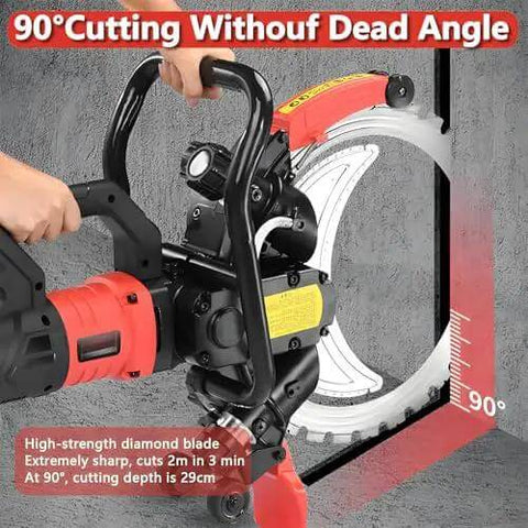 Heavy Duty 16 Inch Wet Saw With Intelligent Water Pump And Dust Control Gear For Concrete Stone And Rebar Walls Electric Groove Machine Built Like A Tank To Crush Slab Cuts Without Skipping A Beat, showing high-strength diamond blade at 90° angle.