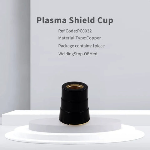 Plasma Shield Cup for CB70 Torch, copper material, product detail with reference code PC0032 on white background.