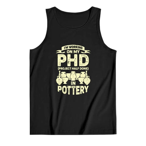 Fresh 100 Cotton Muscle Tank For Summer Gym Grinds with humorous pottery print in black sleeveless design.