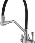 TXGJWRA Faucet 3-Way Tap with Pull-Out Spray Black Silicone Hose Chrome Finish showing brushed nickel design and dual handles.